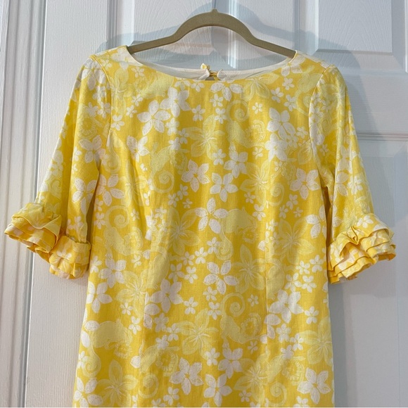 Lilly Pulitzer Linen Yellow Floral Ruffle Dress 6 - Picture 2 of 13